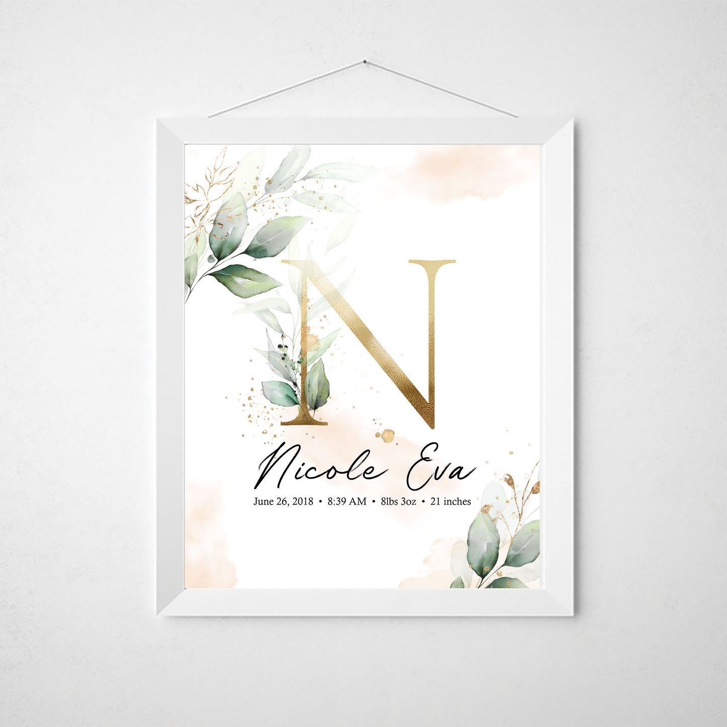 Floral Customized Nursery Wall Art with Baby Stats and Name - Set of three