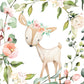 Woodlands nursery with fox, bunny, deer with floral for girl baby nursery - Set of three