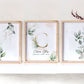 Custom Name Nursery Wall Art with Green Leaves and Gold - Set of three prints