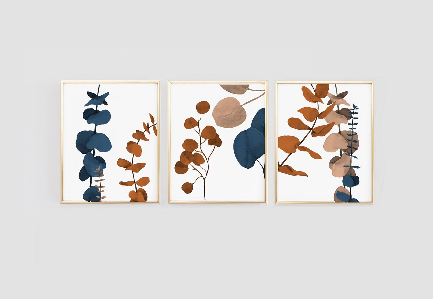 Eucalyptus Leaves - Wall Art Print - Set of 3 - Plant Terracotta Caramel Brown - Wall Prints Boho Decor