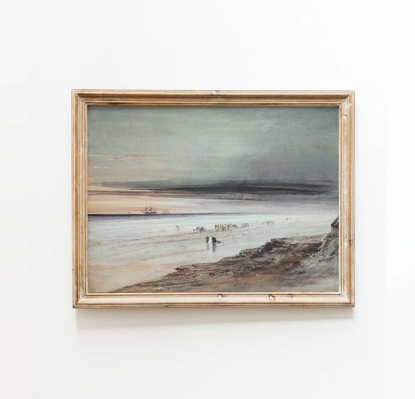A Dark Beach Scene Vintage Coastal Wall Art Farmhouse Oil Painting Replica - Printed and shipped to you on premium paper