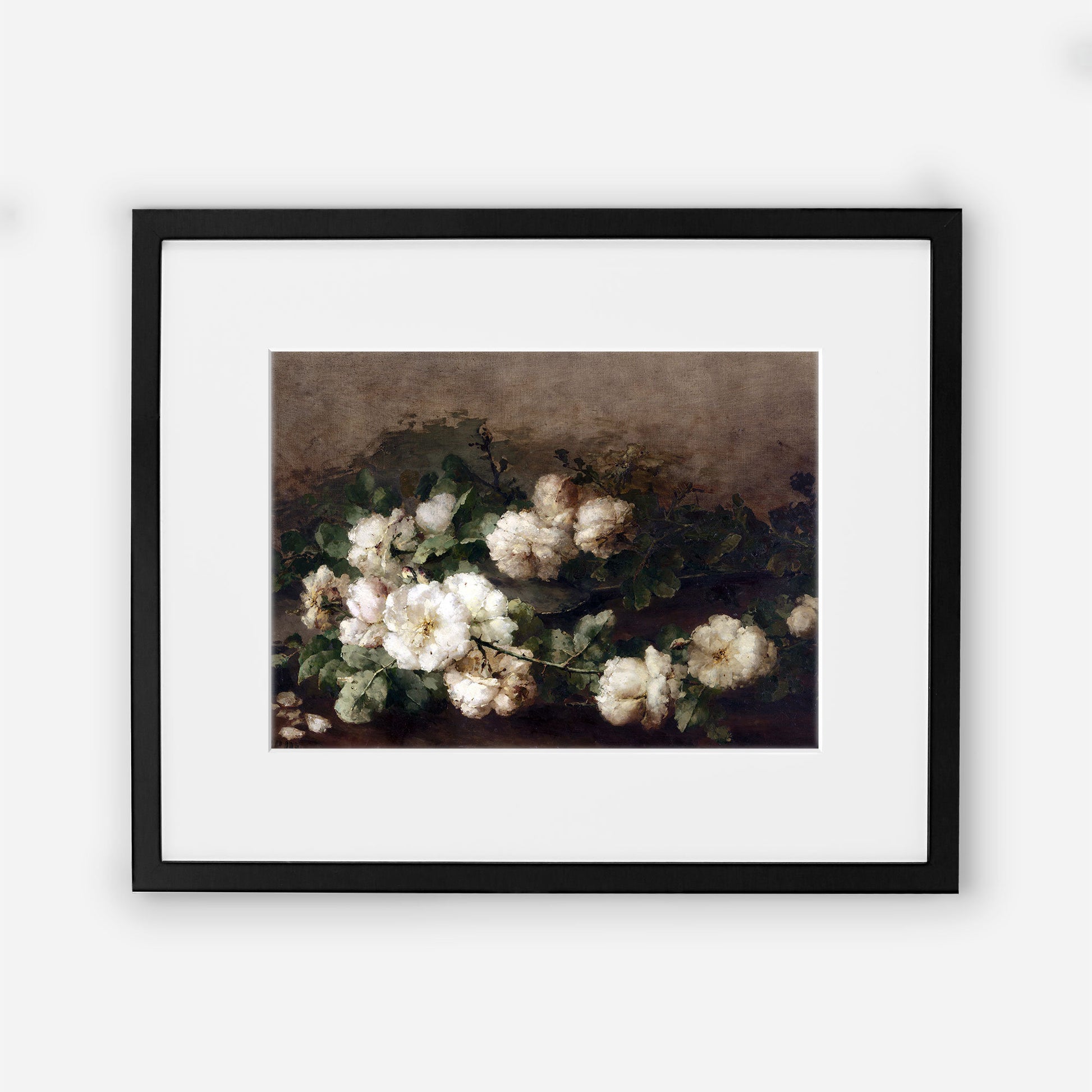 Flowers Art Poster with white and black - Vintage Copy Picture Art - Bedroom Floral decor - Printed and Shipped - Laying White Flowers