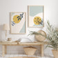 Light blue and Yellow Modern Abstract Wall Print with Shapes and Paint Brushed Leaf - Set of Two