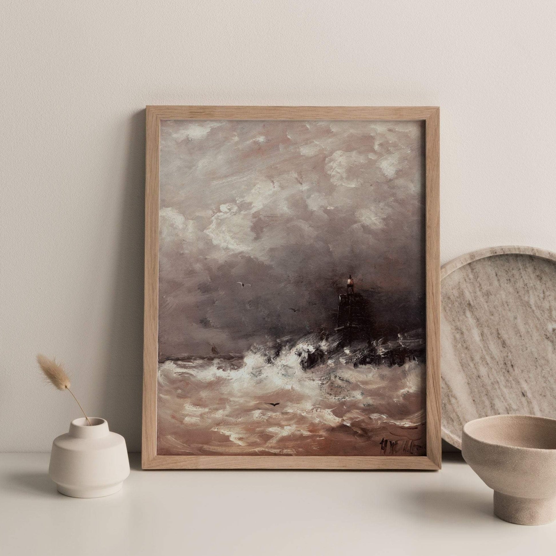 Dark Stormy Waves Vintage Coastal Wall Art - Oil Painting Replica - Farmhouse Vintage Art - Printed and Shipped to You