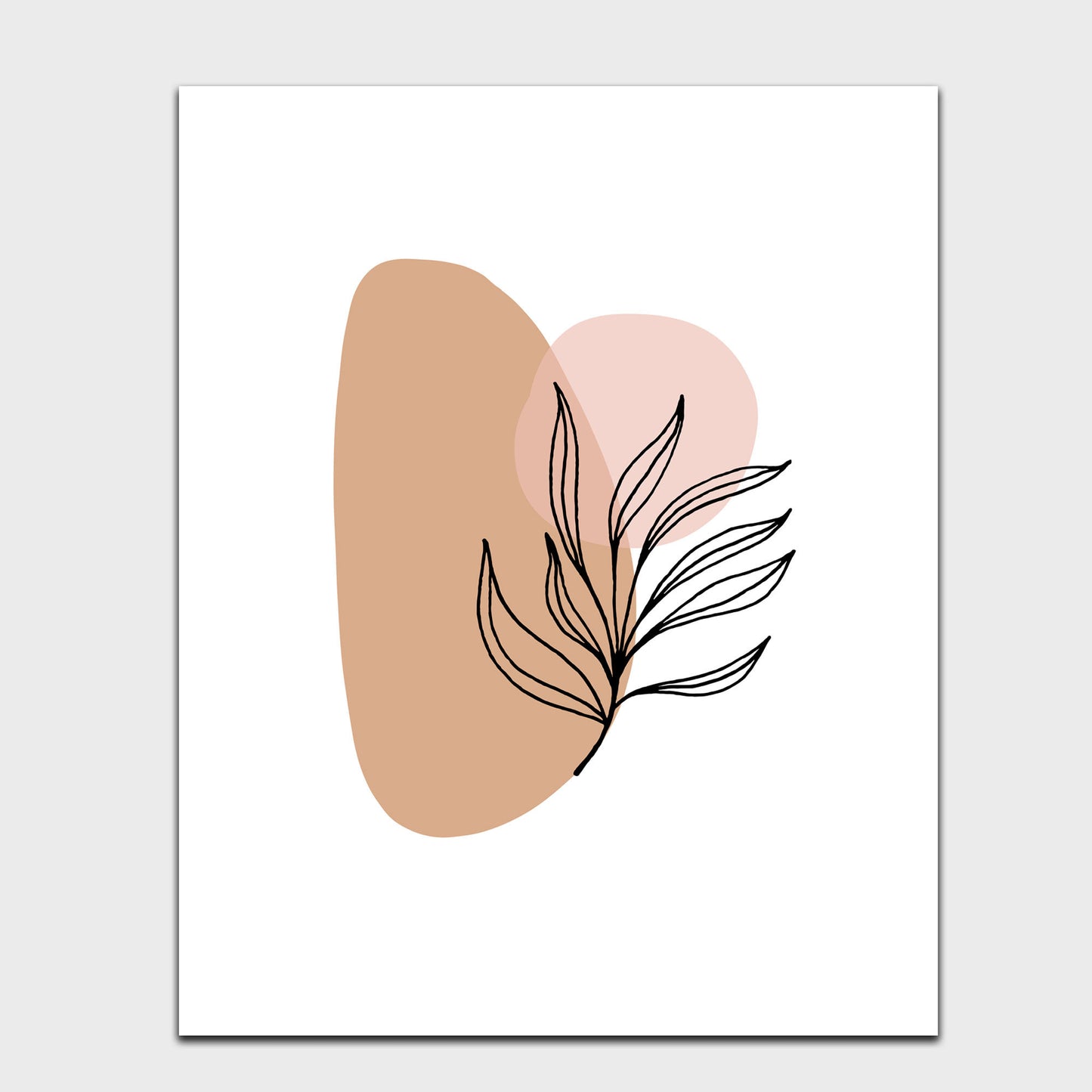 Simplistic Modern Print - Pink and Beige Abstract Leaf Artwork - Earthy Neutral Tones - Bedroom Wall Prints