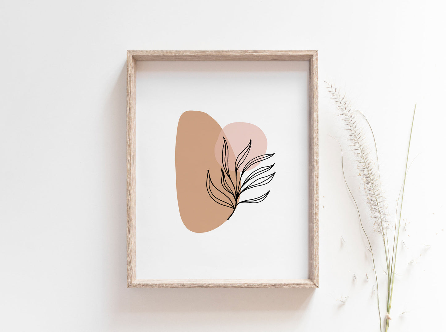 Simplistic Modern Print - Pink and Beige Abstract Leaf Artwork - Earthy Neutral Tones - Bedroom Wall Prints