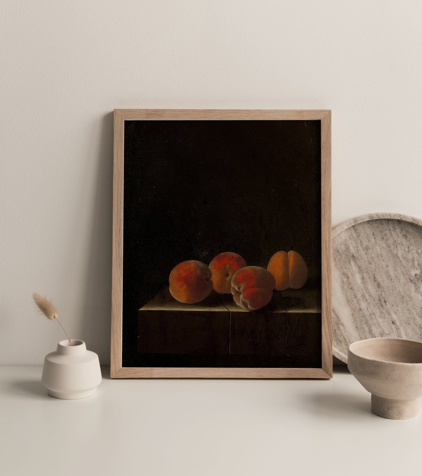 Vintage Peaches Kitchen Wall Art - Modern Farmhouse Kitchen Decor - Antique Still Life Fruit Painting