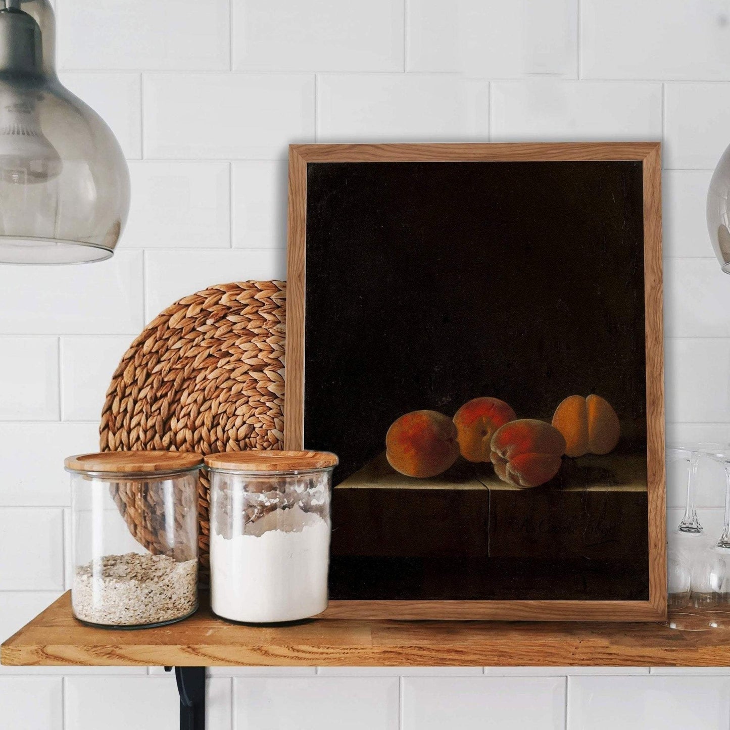Vintage Peaches Kitchen Wall Art - Modern Farmhouse Kitchen Decor - Antique Still Life Fruit Painting