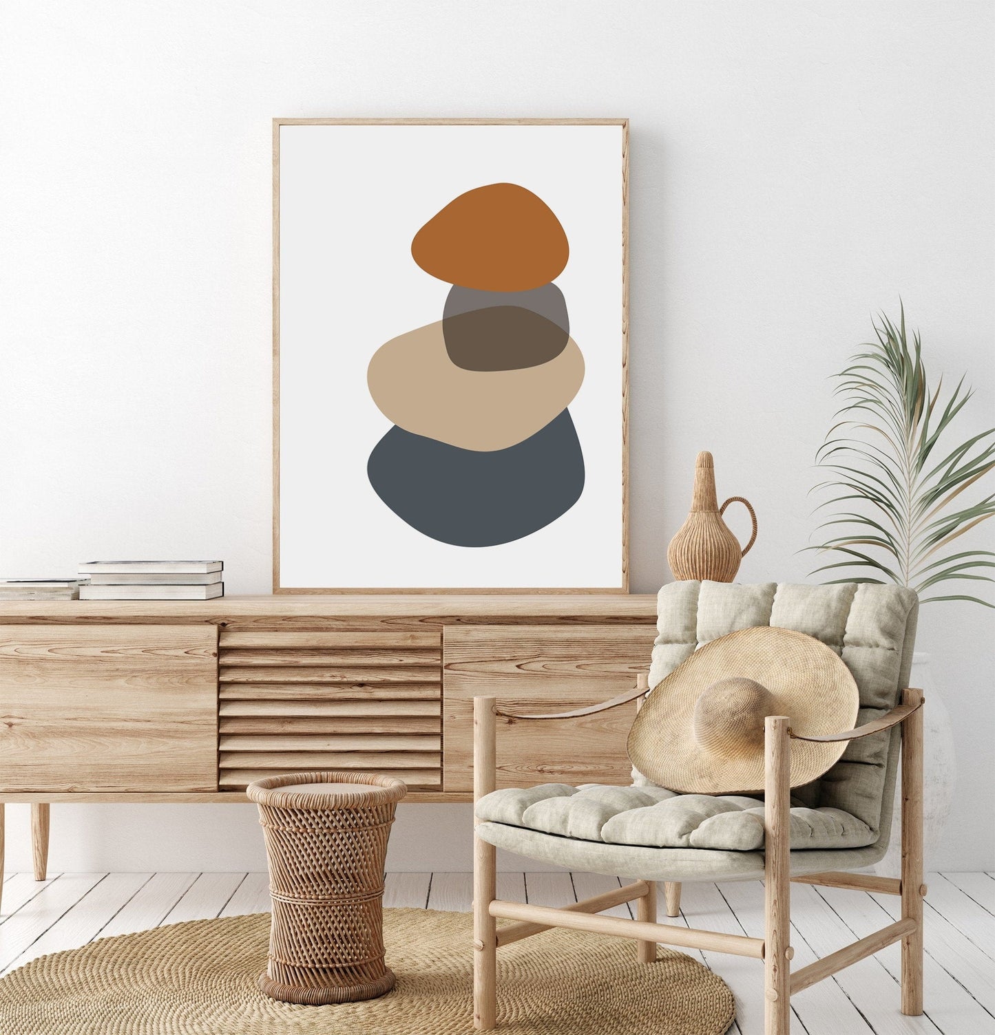 Mid-Century Modern Abstract Wall Art - Oversized Art - Caramel Brown Terracotta Gray Beige - Change Colors Available