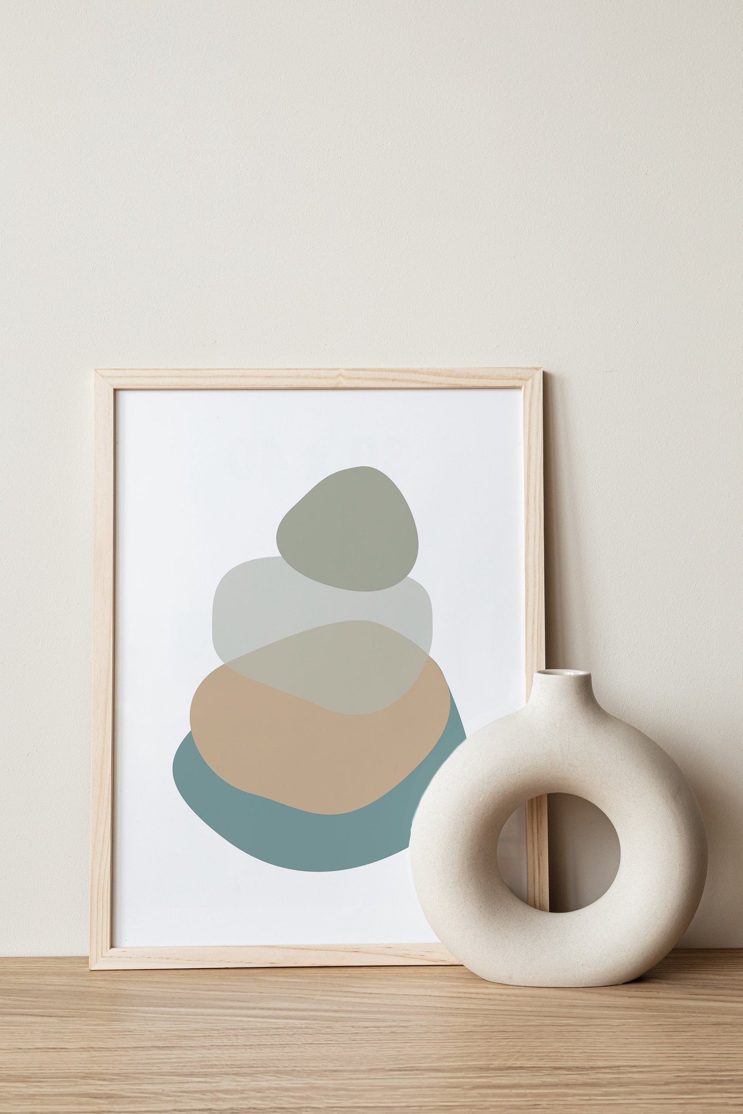 Bathroom Wall Art - Sage Green, Aegean Teal Blue Beige - Abstract Mid-Century Modern Wall Print - Oversized Art - Color Changes available