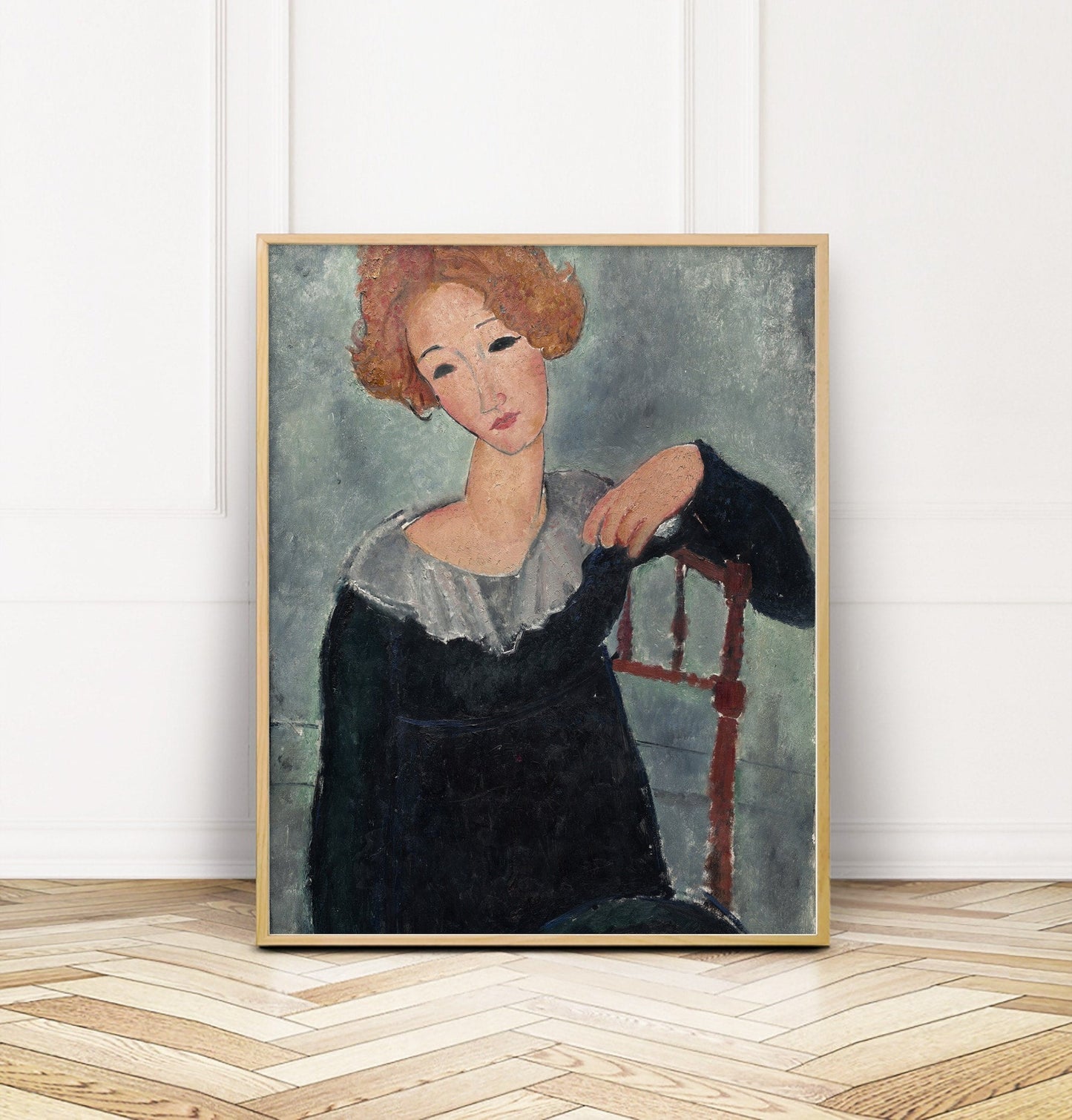 Vintage Figurative Art, Expressionism, Italian Wall Art - &quot;Woman with Red Hair,&quot; by Amedeo Modigliani (1917)