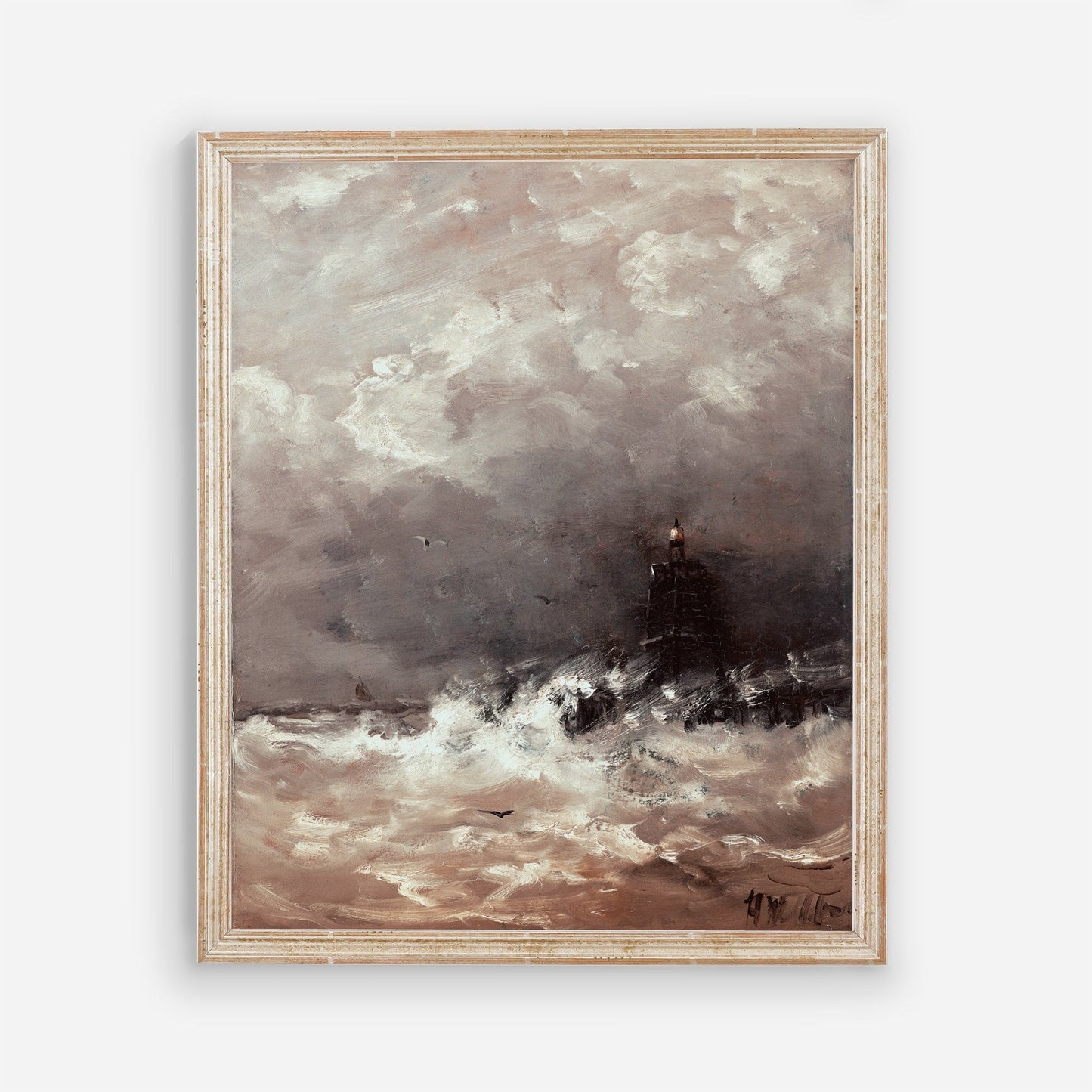 Dark Stormy Waves Vintage Coastal Wall Art - Oil Painting Replica - Farmhouse Vintage Art - Printed and Shipped to You