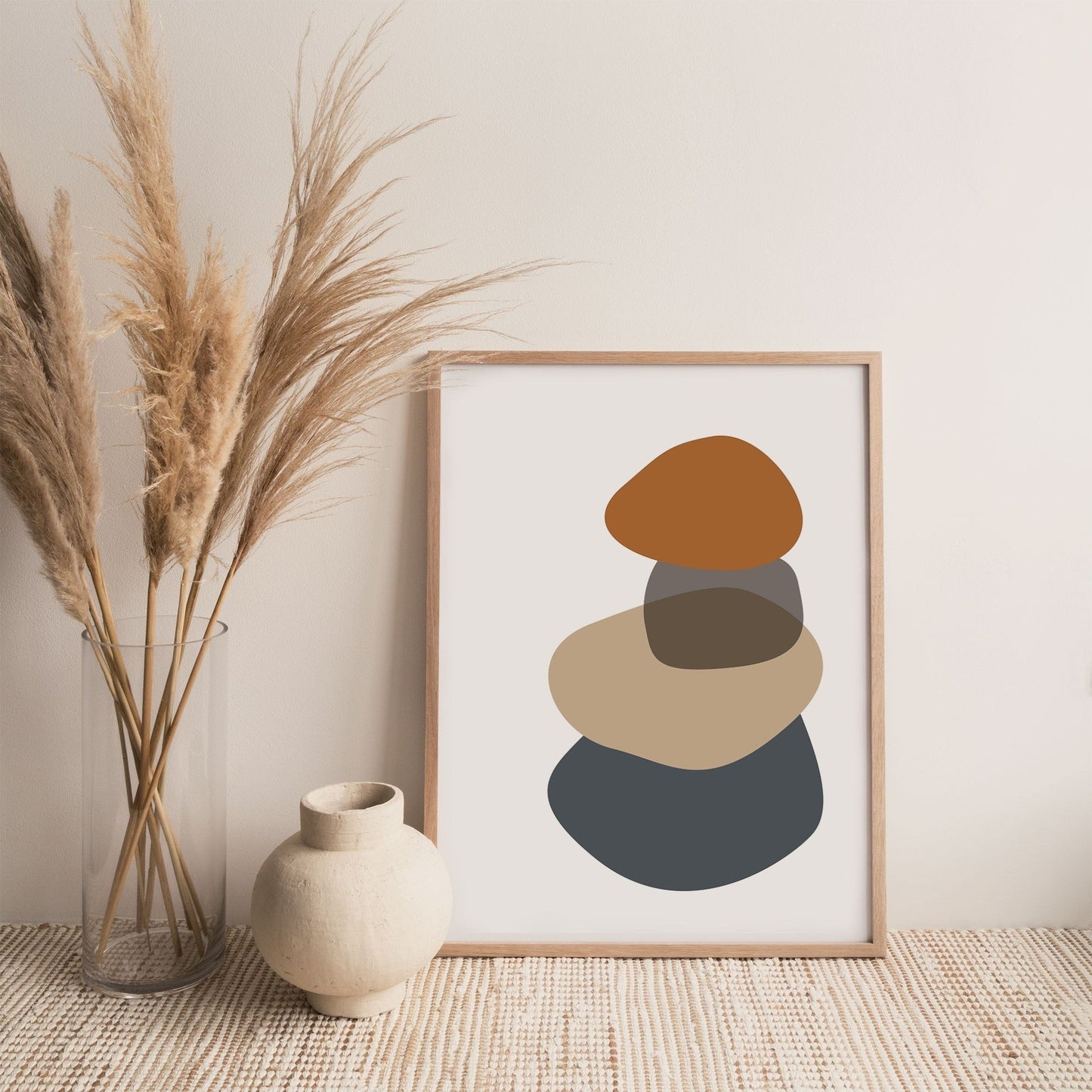 Mid-Century Modern Abstract Wall Art - Oversized Art - Caramel Brown Terracotta Gray Beige - Change Colors Available