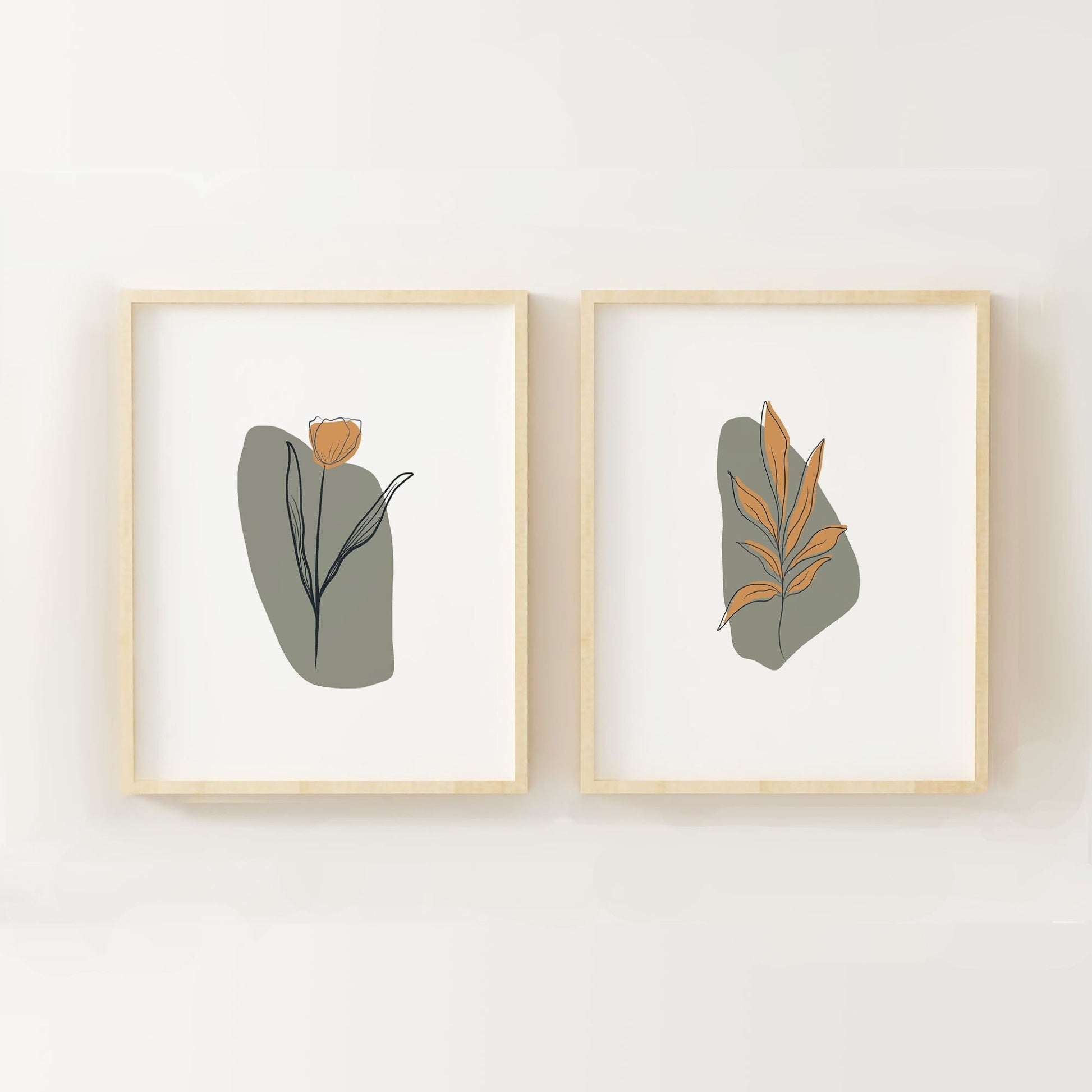 Modern Green Botanical Wall Prints Set of Two 