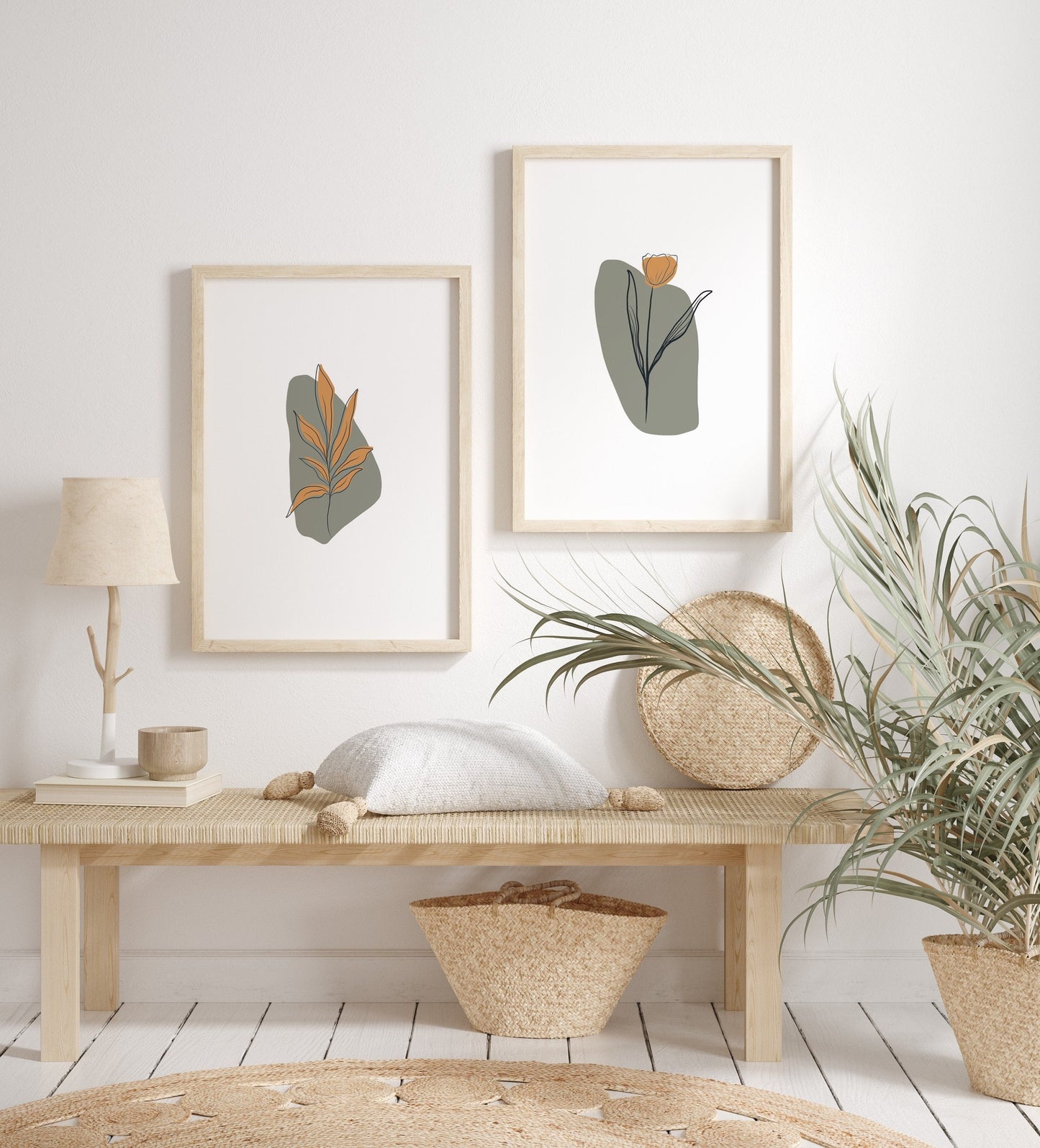 Modern Green Botanical Wall Prints Set of Two 