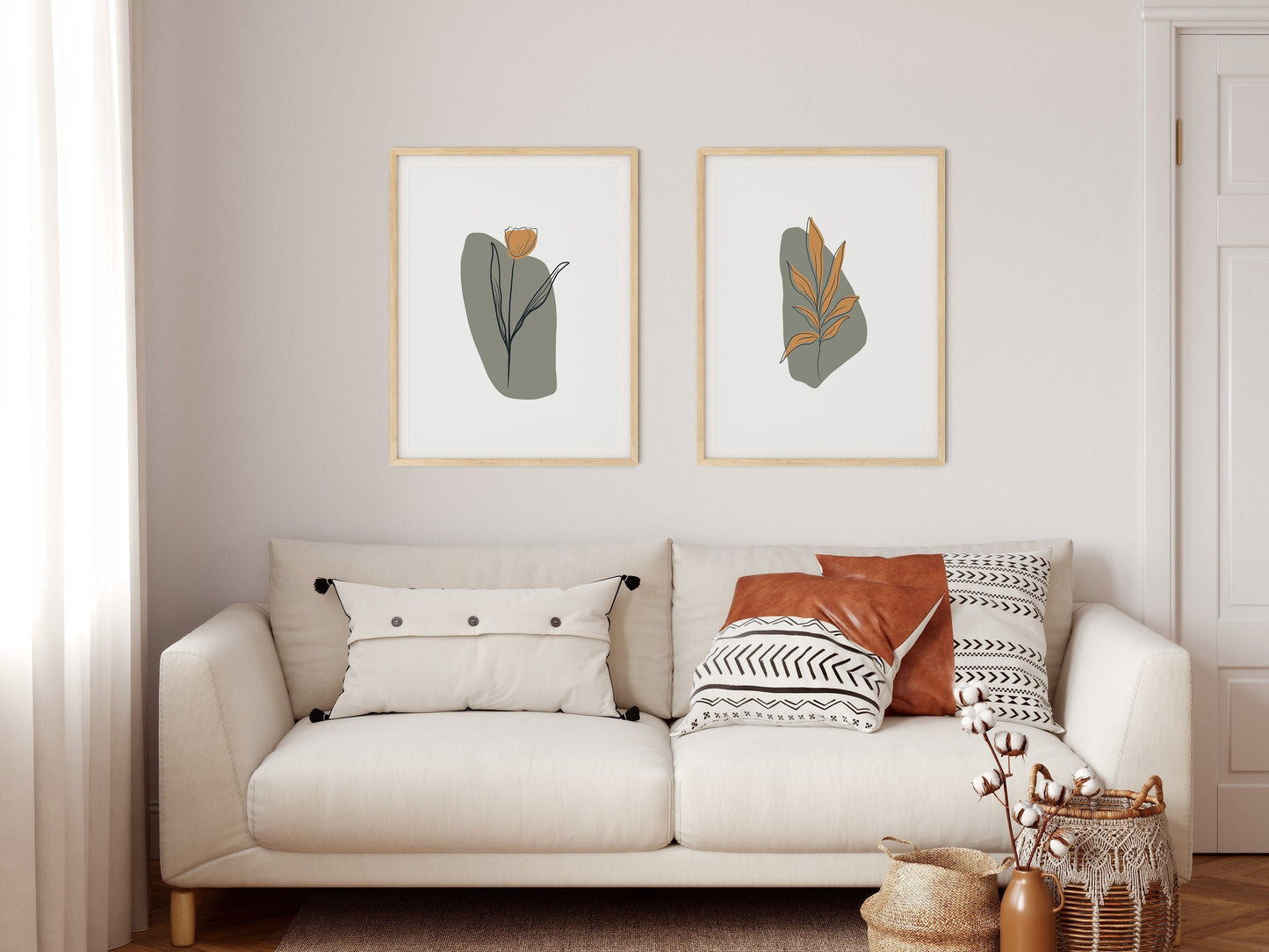 Modern Green Botanical Wall Prints Set of Two 