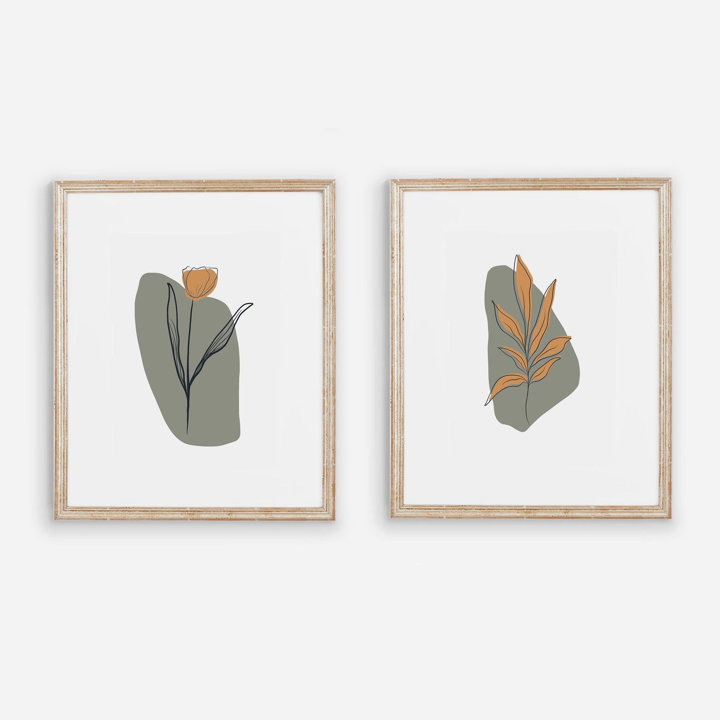Modern Green Botanical Wall Prints Set of Two 