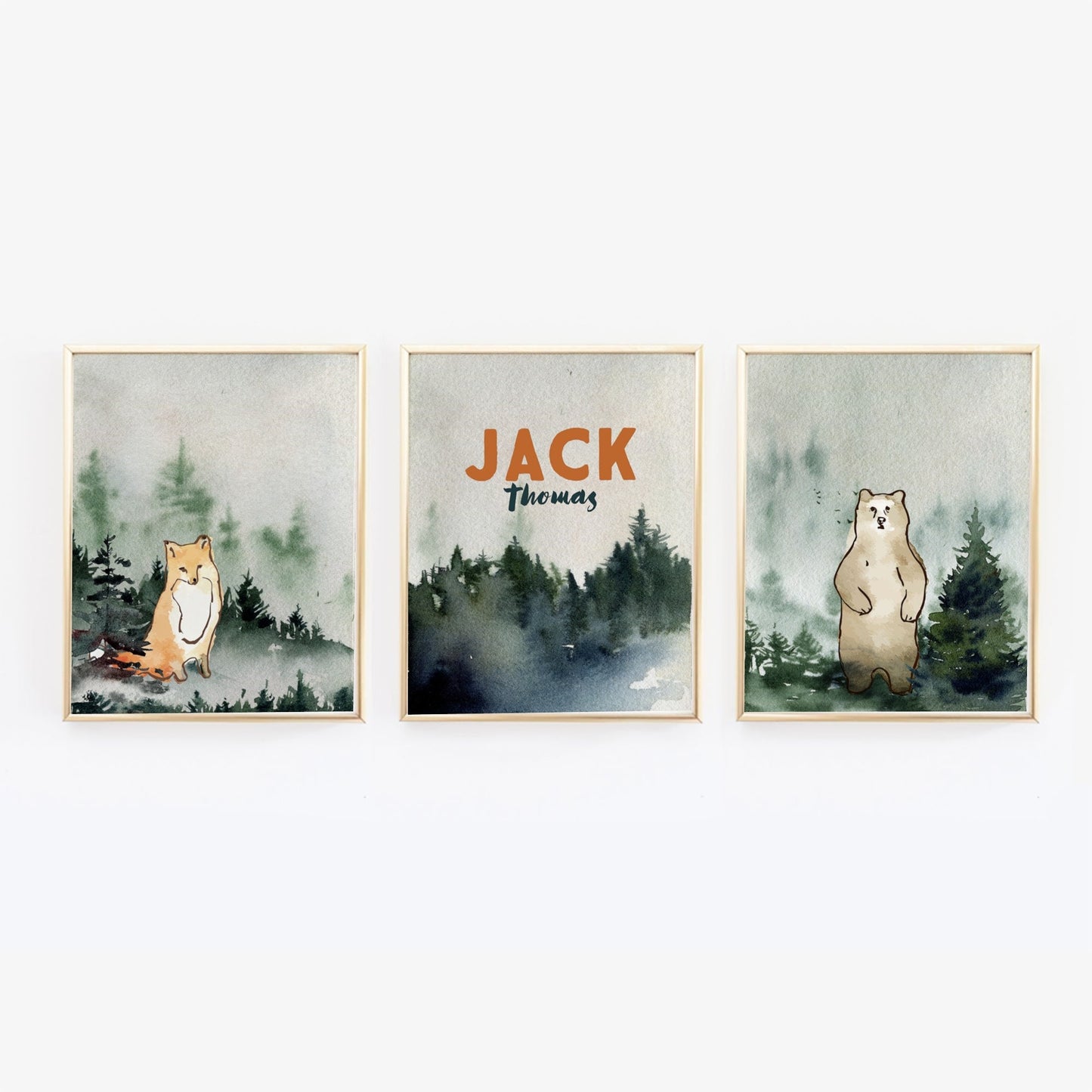 Forest Green Nursery Wall Art Set of three 