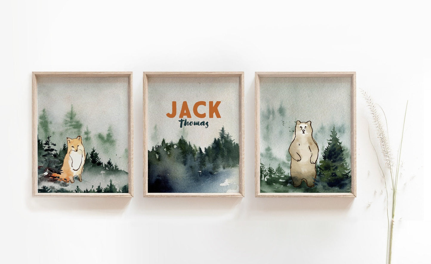 Forest Green Nursery Wall Art Set of three 