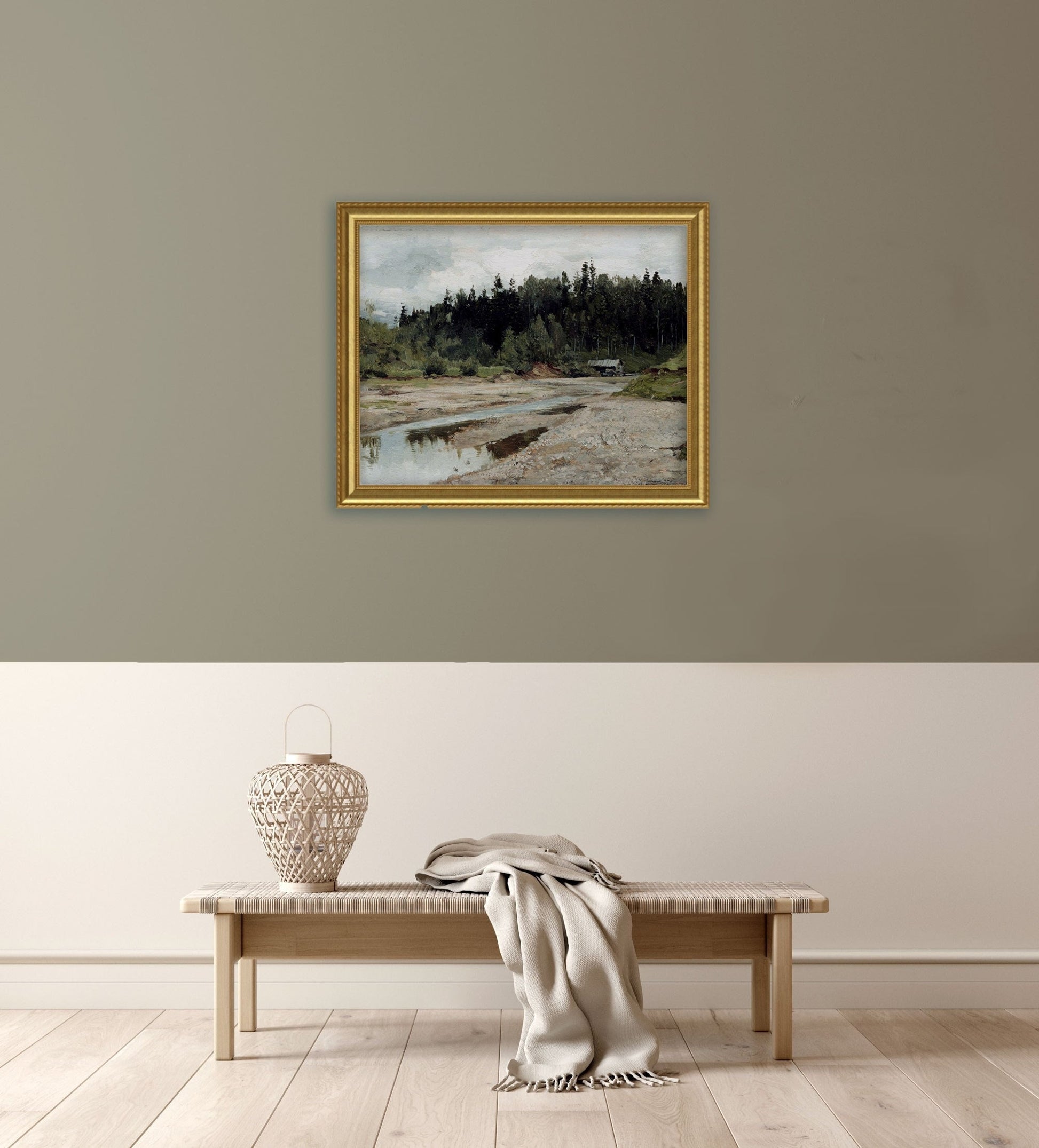 Vintage Landscape with Stream Wall Art 