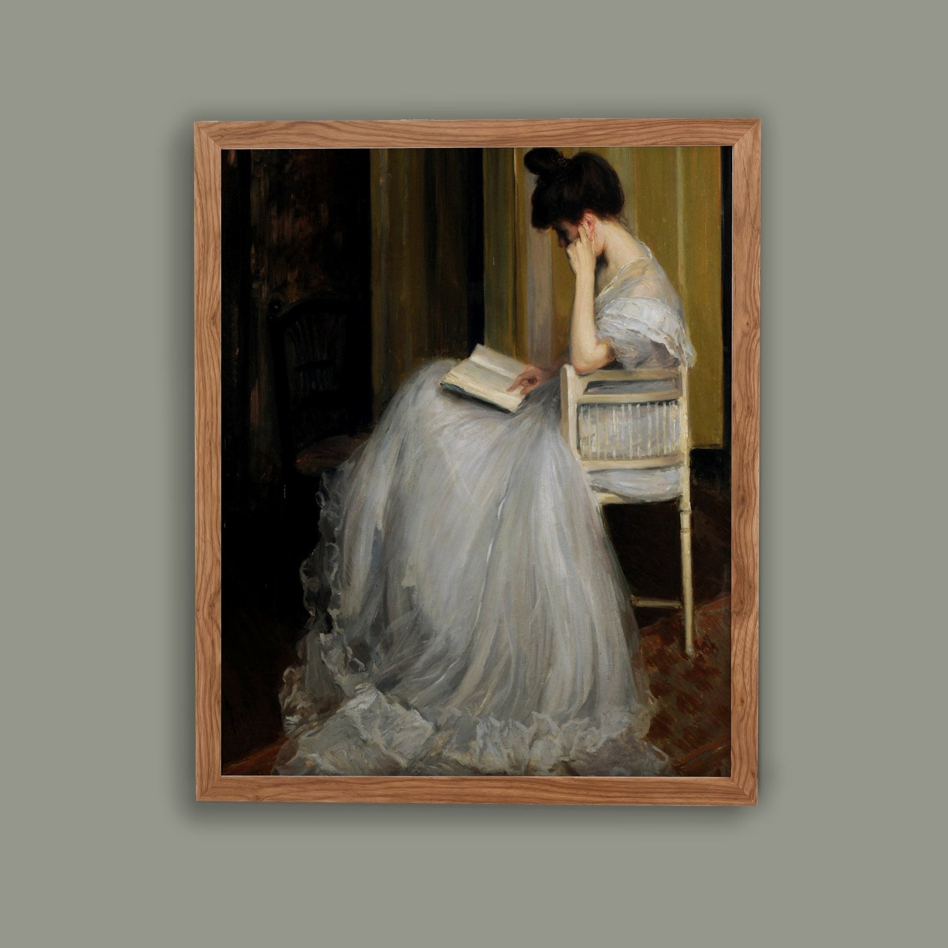 Vintage Woman Reading Oil Painting Print