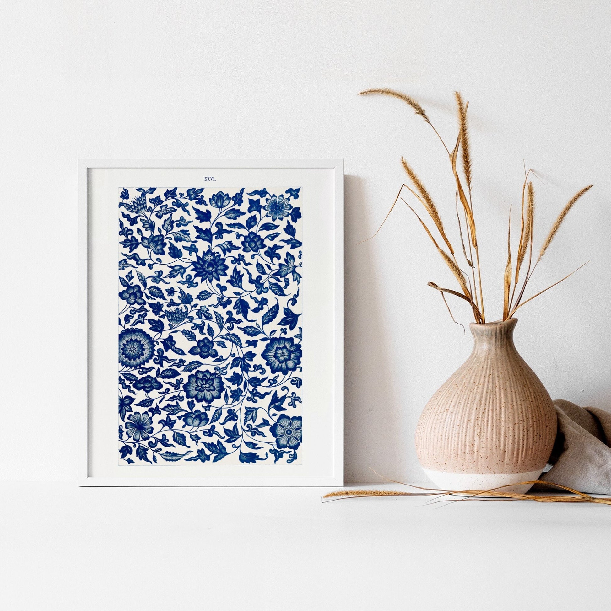 Vintage wallpaper patter in blue and white