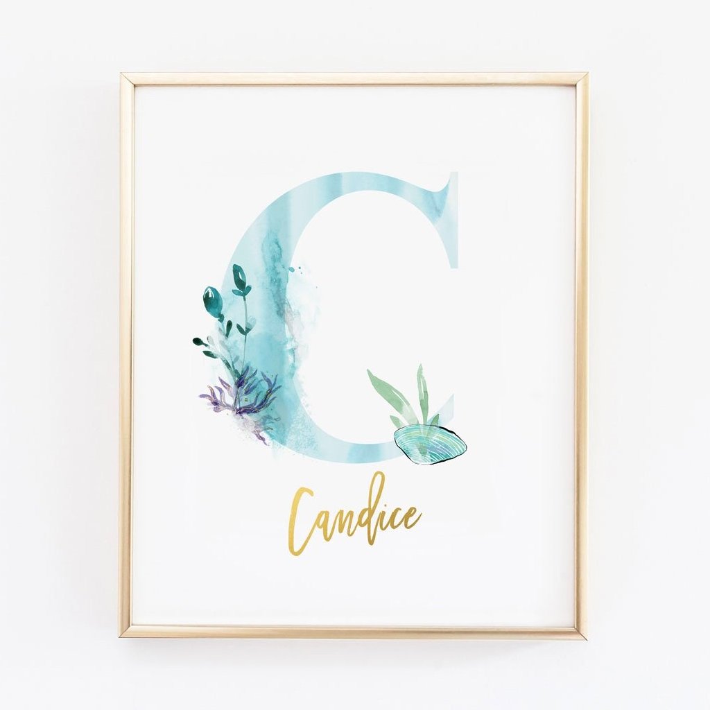 Underwater Mermaid Customized Girl Name Wall Art with Baby Birth Stat Details - Wall Prints