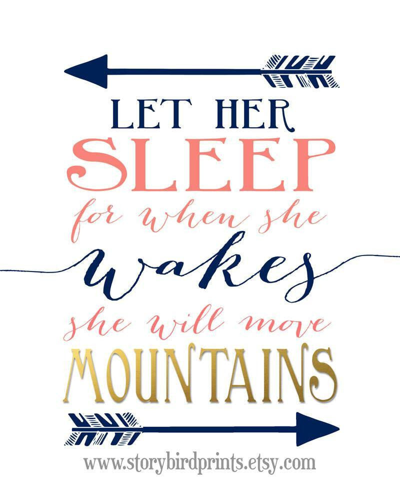 Wall and Wonder Wall Prints Navy Coral Nursery Print Set - And though she be but little/Let her sleep