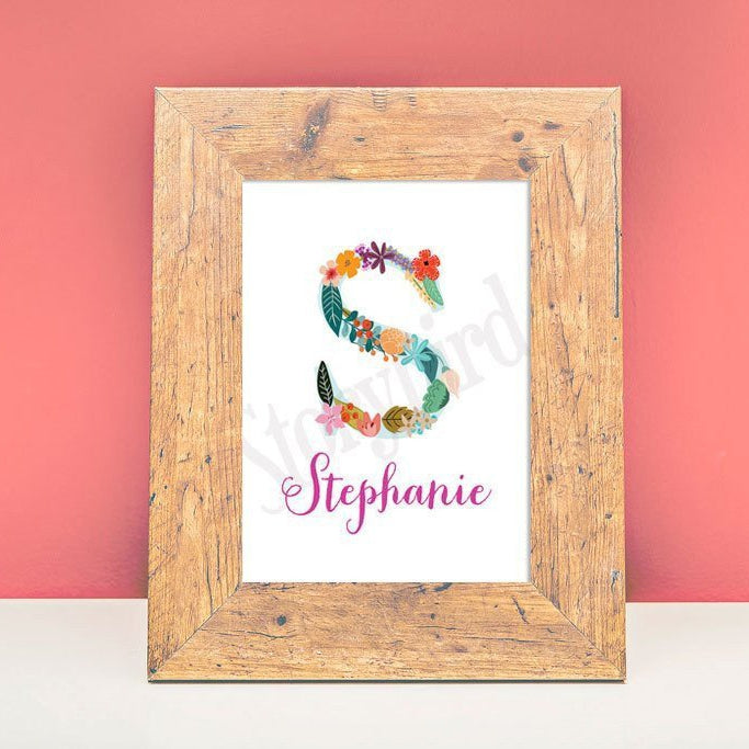 Wall and Wonder Wall Prints Personalized Baby Name Wall art - Vintage floral letters