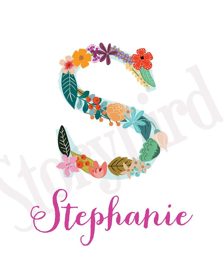 Wall and Wonder Wall Prints Personalized Baby Name Wall art - Vintage floral letters