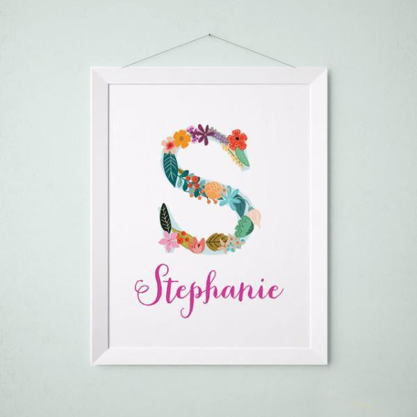 Wall and Wonder Wall Prints Personalized Baby Name Wall art - Vintage floral letters