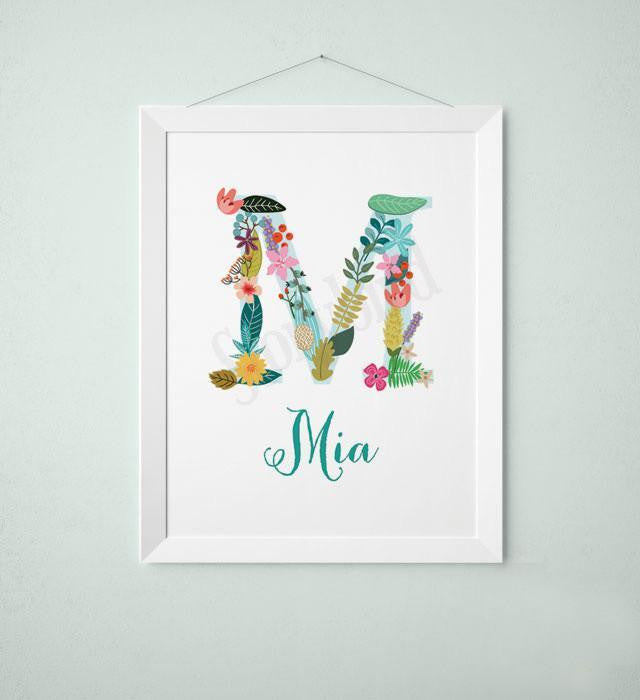 Wall and Wonder Wall Prints Personalized Baby Name Wall art - Vintage floral letters